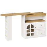 Rotating Sideboard Cabinet - 2 Drawers with Open Storage & Curved Glass Shelves