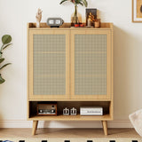 Natural Rattan Shoe Storage Cabinet - 5 Tier Freestanding Hallway Shoe Cupboard for Boots & Heels