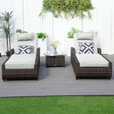 3 Piece Outdoor Rattan Sun Lounger Set with Side Table - Garden Sun Loungers