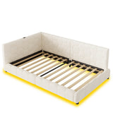 3ft Single Boucle Bed Frame - Reversible Design with RGB LED Lights, USB and Type-C Charging, Beige