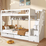 3ft Single Loft Bed with Storage - Solid Wood Cabin Bed with Stairs, Drawers & Shelves, White