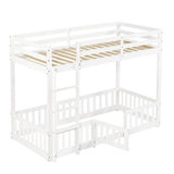 3ft White Solid Wood Bunk Bed — Children's Bed with Safety Rails, Fences & Door