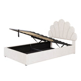 3ft Single Ottoman Storage Bed with Petal Headboard - Upholstered Velvet Bed Frame