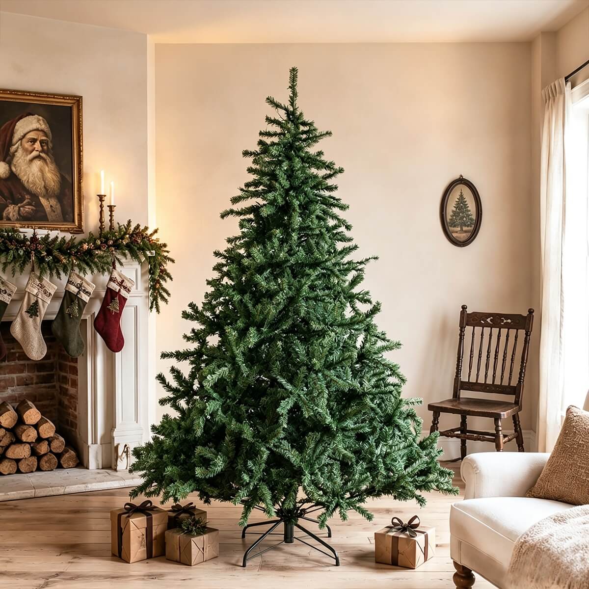 Realistic Full Green Artificial Christmas Tree - PVC Xmas Tree for Easy Setup & Indoor Festive Decoration, 6ft/7ft/8ft