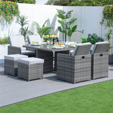 8 Seater Aluminium Rattan Dining Set – Outdoor Garden Table with 4 Chairs and 4 Footstools