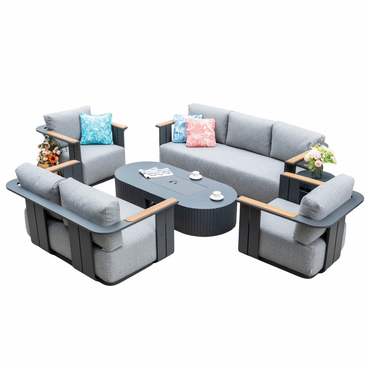 VAREL 5-Piece Sofa Set with LYRIN Fire Pit Table (Full Set)