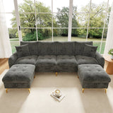 4 Seater U-Shaped Modular Sofa Bed with Storage Ottomans - Sleeper Sofa with 2 Storage Footstools and 2 Decorative Cushions, Grey