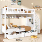 3ft Single Loft Bed with Storage - Solid Wood Cabin Bed with Stairs, Drawers & Shelves, White