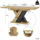 Extendable Wood-Coloured Dining Table with X-Shaped Legs – Telescopic Kitchen & Living Room Table