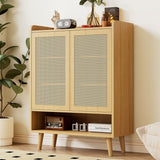 Natural Rattan Shoe Storage Cabinet - 5 Tier Freestanding Hallway Shoe Cupboard for Boots & Heels