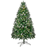 Snow Flocked Artificial Christmas Tree with Pine Cones - Full PVC Xmas Tree with 8-Mode Warm White LED Lights, 6ft/7ft
