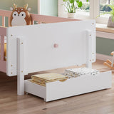 3ft Single Children's Rabbit-Shaped Bed - Wooden Storage Bed with Safety Guardrail, Drawer and Sturdy Slatted Base, White and Pink