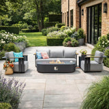 VAREL 4-Piece Sofa Set with LYRIN Fire Pit Table (2 Armchairs + 3-Seater)