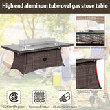 6 Seater Rattan Fire Pit Dining Table - Rectangular Outdoor Table with Glass Top