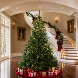 Realistic Full Green Artificial Christmas Tree - PVC Xmas Tree with Pre-Lit Warm White LED Lights, Easy Setup & Indoor Festive Decoration, 6ft/7ft/8ft