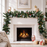 Festive PVC Christmas Garland - Pine Cones & Red Berries with Pre-Lit LED Lights