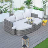 Rattan Outdoor Daybed with Coffee Table - Garden Sun Lounger Sofa