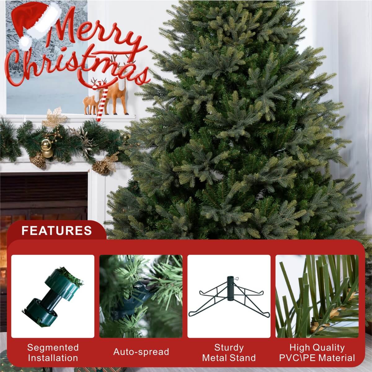 Lush Full Green Artificial Christmas Tree - Realistic Xmas Tree for Festive Home Decoration, 7ft/8ft/9ft