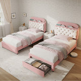 3ft Single Velvet Bed Frame - Cookie Shaped Headboard with Storage Drawer