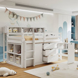3ft Single Wooden Storage Bed - Space Saving Bed Frame with Pull-Out Desk, Drawers & Headboard Shelves, White