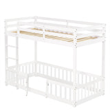 3ft White Solid Wood Bunk Bed — Children's Bed with Safety Rails, Fences & Door