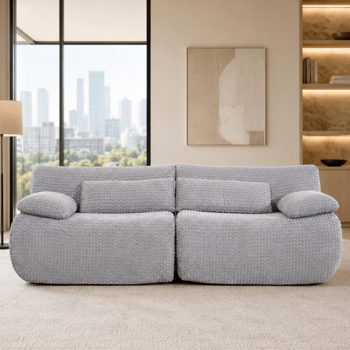 SOFTY Grey Indoor Modular Sofa Set - Space-Saving Compressed Sectional Sofa