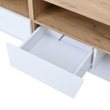 LED TV Stand for TVs up to 65" - Modern TV Unit with Drawers, Storage Cabinets & Cable Management, White & Oak