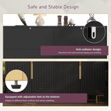 Black Sideboard with Geometric Design - Modern Storage Cabinet with Gold Handles and Gold Legs