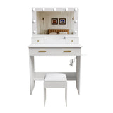 Makeup Vanity Desk with Mirror - 9 Hollywood Lights, 4 Drawers, Open Storage, Power Socket, Hair Dryer Holder & Stool, White