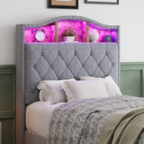 3ft Velvet Upholstered Storage Bed with LED Light Strip - Single Bed with Slatted Base, Grey