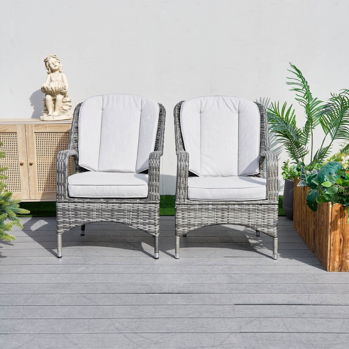 Set of 2 Rattan Garden Dining Chairs - Aluminium Frame, Outdoor Armchairs