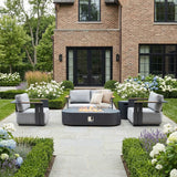 VAREL 4-Piece Sofa Set with LYRIN Fire Pit Table (2 Armchairs + 2-Seater)