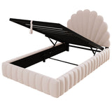 3ft Single Kids Storage Bed - Velvet Princess Bed with Shell-Shaped Padded Headboard & Hydraulic Lift-Up Storage, Pink