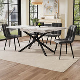 Extendable Dining Table 120–160 cm – Space-Saving Telescopic Table with Crossed Metal Legs, Marble Effect Top