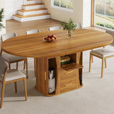 Extendable Round Dining Table 118–158cm - Kitchen Table Converts to Oval, Seats 6, 3-Tier Storage, Walnut