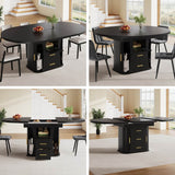 Extendable Round Dining Table 118–158cm - Kitchen Table Converts to Oval, Seats 6, 3-Tier Storage, Black