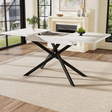 Extendable Dining Table 120–160 cm – Space-Saving Telescopic Table with Crossed Metal Legs, Marble Effect Top