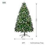 Snow Flocked Artificial Christmas Tree with Pine Cones - Full PVC Xmas Tree with 8-Mode Warm White LED Lights, 6ft/7ft