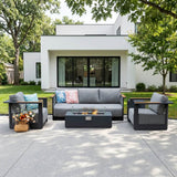 VAREL 4-Piece Sofa Set with ZENITH Fire Pit Table (2 Armchairs + 3-Seater)