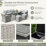 8 Seater Outdoor Rattan Sofa Set with Side Table & Footstools - Garden Furniture Set, Whitewash
