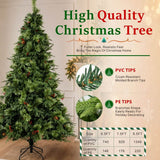 Realistic Full Green Artificial Christmas Tree with Pine Cones & Red Berries - PVC Xmas Tree for Easy Setup, 6.5ft/7.5ft/8.5ft