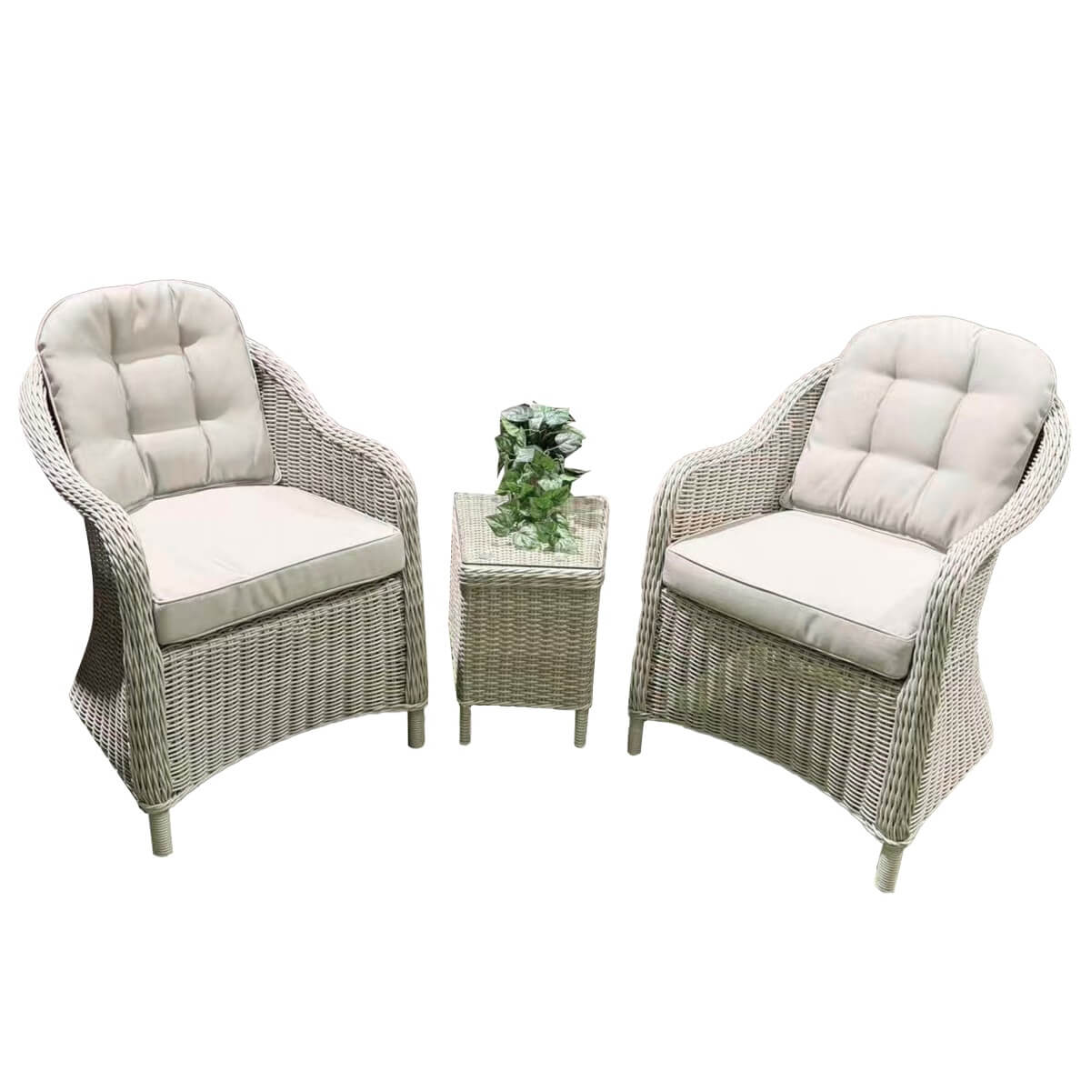 Outdoor Rattan Bistro Set - 2-Seater Sofa with Coffee Table, Grey