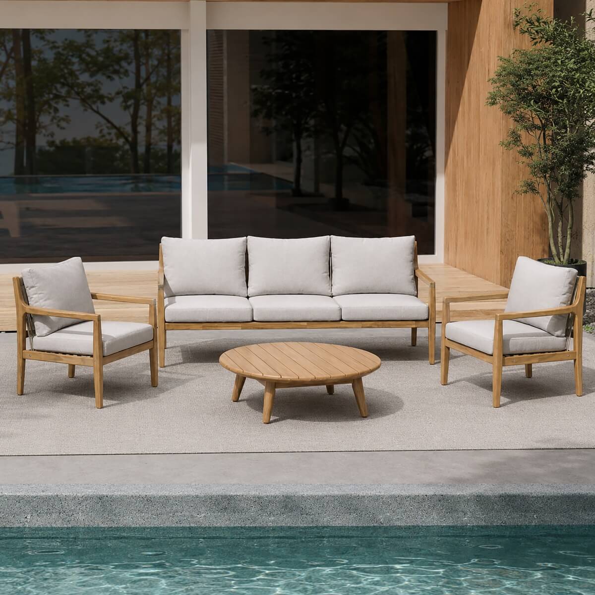 SOLARA 4-Piece Wood Outdoor Sofa Set - 5-Seater