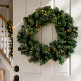 Pre-Lit Artificial Christmas Wreath - Realistic PVC Foliage Wreath with Warm White LED Lights for Door & Home Decoration