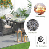 4-Seater Rattan Fire Pit Table Set - Square Gas Fire Pit Table with Wind Guard & Tempered Glass, Brown