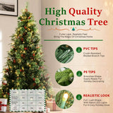 Realistic Green Artificial Christmas Tree with Pine Cones & Red Berries - Pre-Lit Warm White LED PVC Xmas Tree, Easy Setup, 5ft/6ft/7ft