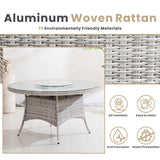 6 Seater Outdoor Rattan Round Dining Table - Glass Turntable & Parasol Hole Garden Table
