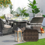 4-Seater Rattan Fire Pit Table Set - Square Gas Fire Pit Table with Wind Guard & Tempered Glass, Brown