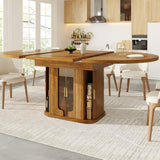 Extendable Round Dining Table 118–158cm - Kitchen Table Converts to Oval, Seats 6, Glass Door Storage, Walnut
