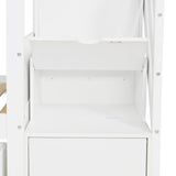 3ft Single Loft Bed with Storage - Solid Wood Cabin Bed with Stairs, Drawers & Shelves, White